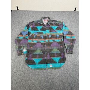 VTG 90s Southwestern Aztec Pattern Shirt Cotton Button Up Womens XL Retro Boho